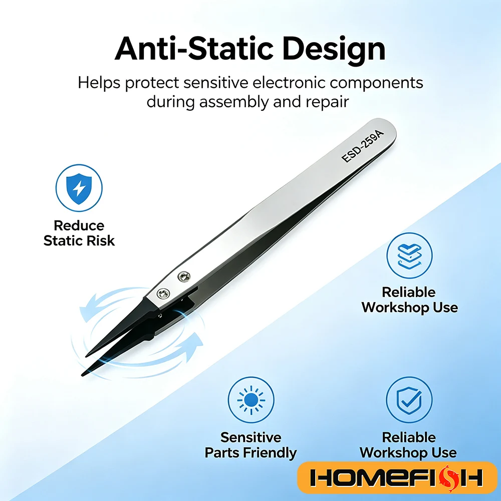 1pc ESD-259A Precision Anti-Static Carbon Fiber Tweezers-Stainless Steel Precision Pliers,Used For Crafts,Jewelry,Electronics