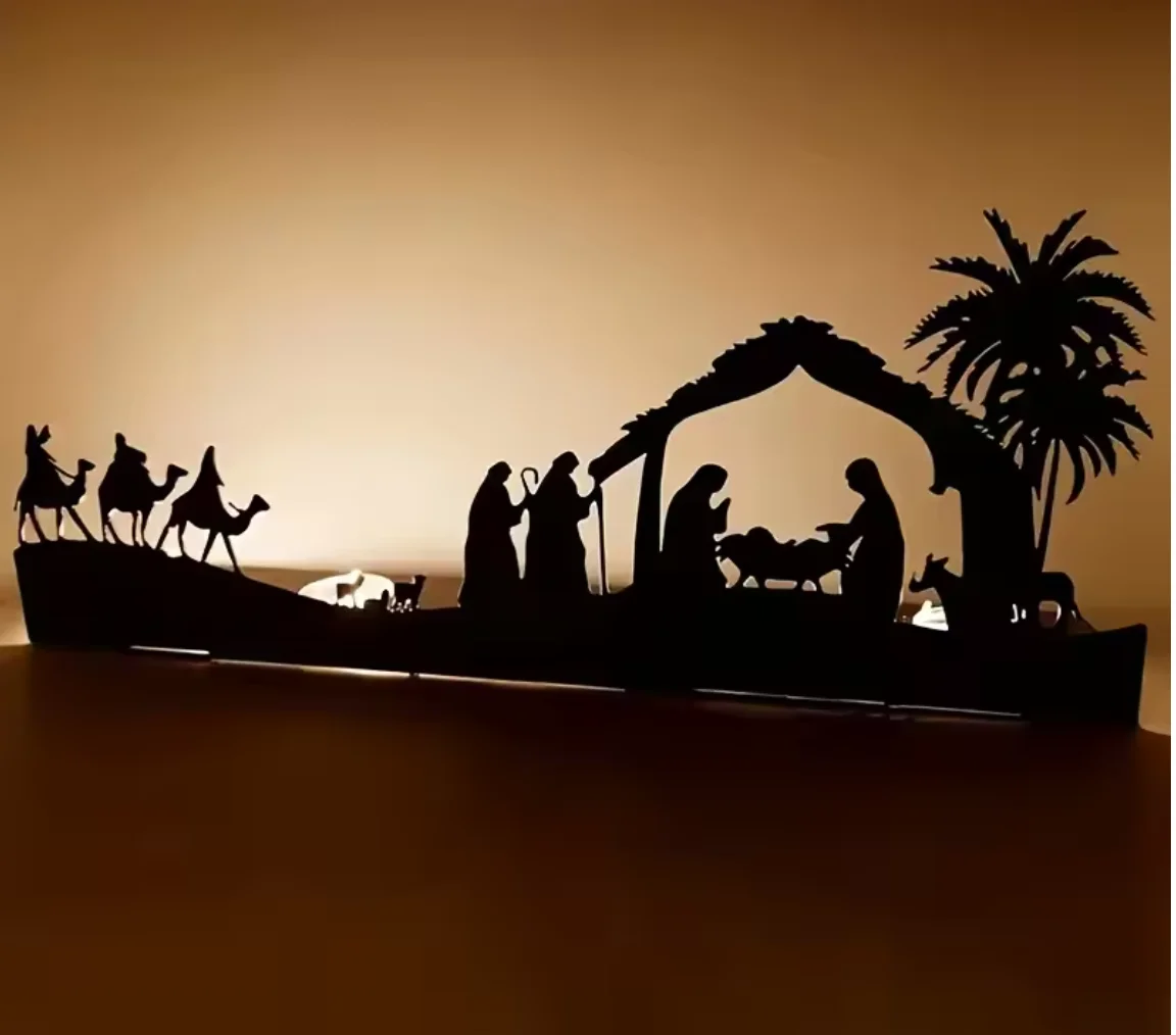 Jesus Birth Nativity Scene Iron Candle Holder