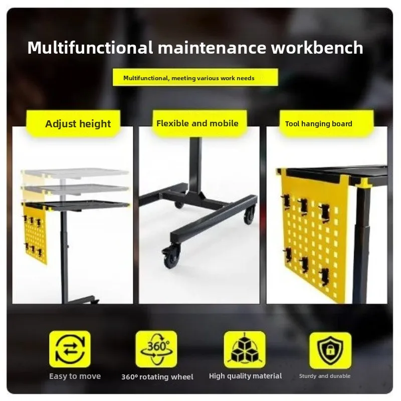 Adjustable Height Workbench Engine Parts Tool Cart Garage Rolling Workshop Mobile Utility Cart for Auto Repair
