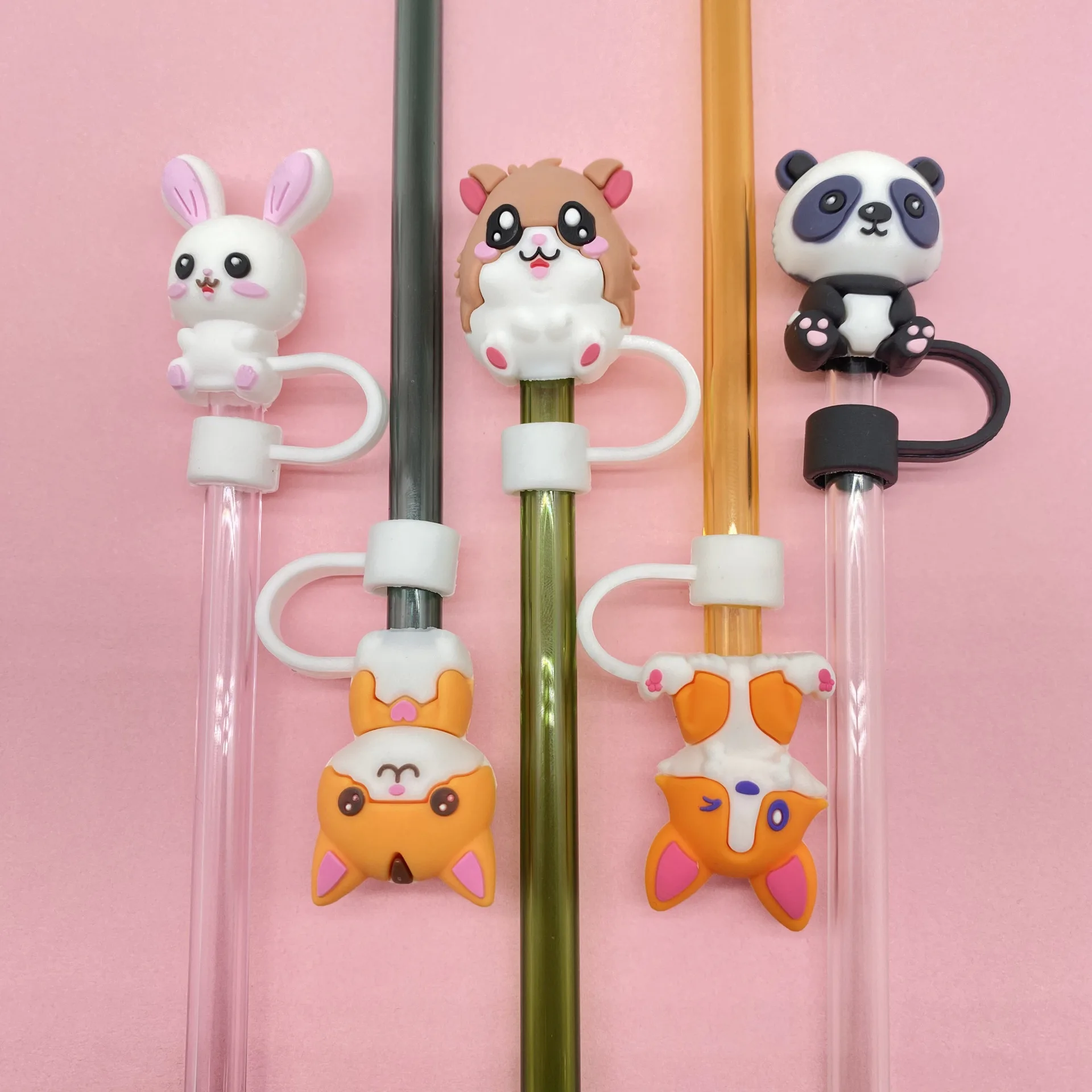 1Pcs 10mm Silicone Straw Covers Cap Compatible with Stanley 30&40 Oz Tumbler,Cute Animal Straw Toppers,Reusable Dust-Proof Straw