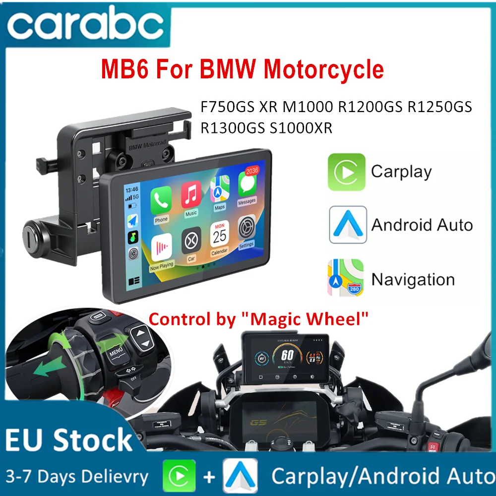 CARABC Navigation GPS sans fil CarPlay Android Auto 6 pouces pour moto BMW F750GS XR M1000 R1200GS R1250GS R1300GS S1000XR