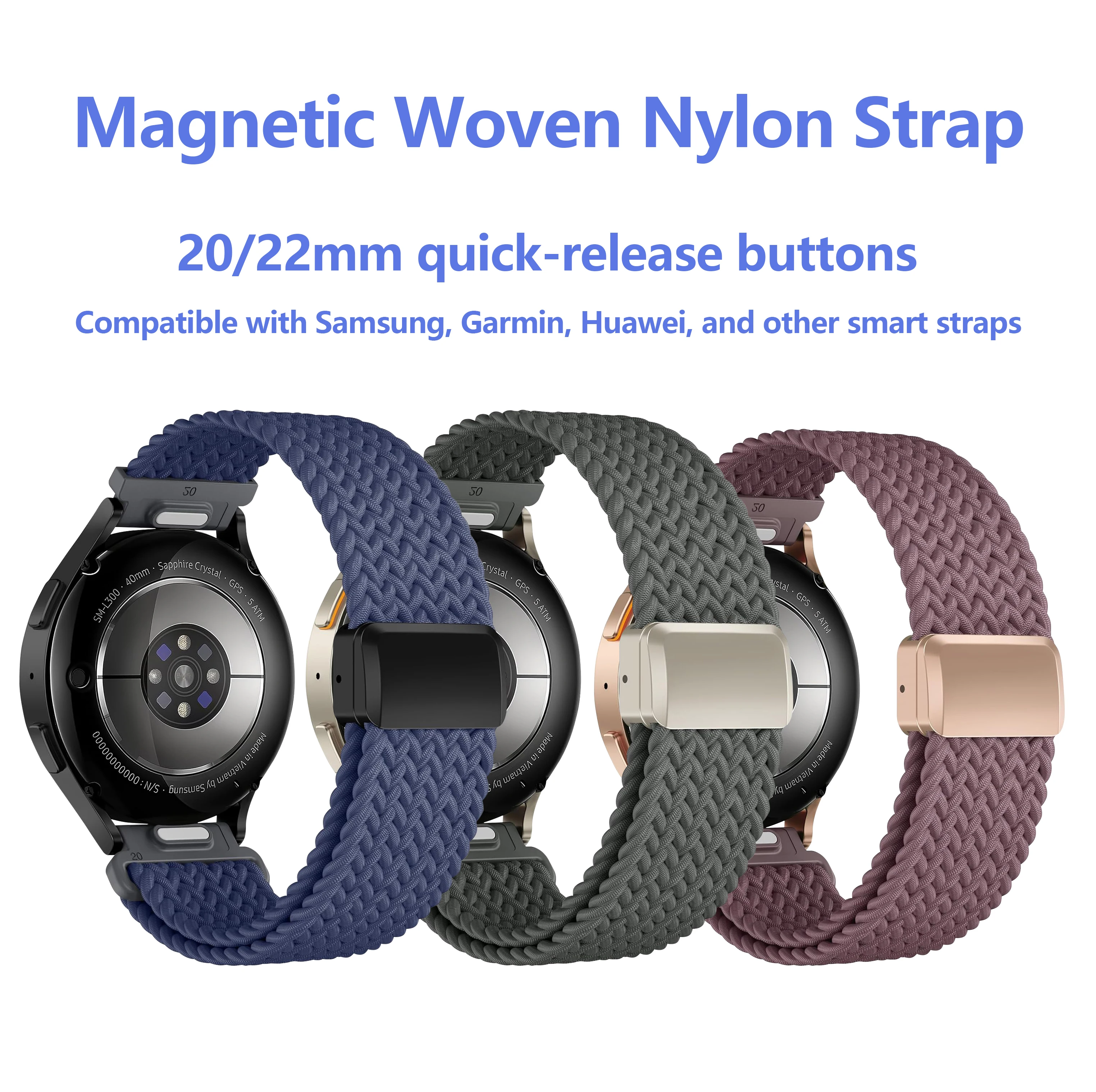 20mm/22mm nylon quick-release watch strap suitable for Samsung Watch 7 6 5 4 straps and Huawei GT5 6 sports straps