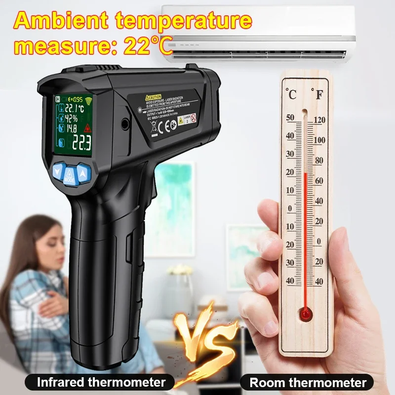 Serie IR02 -50~800 ℃   Termómetro Digital Infrarrojo, Pirómetro sin Contacto, Medidor de Temperatura Láser para Cocina, Higrómetro