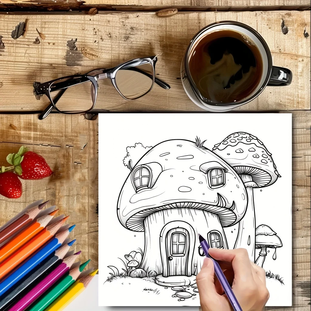 كتاب تلوين البيوت الساحرة للبالغين - ورق سميك، 20 صفحة، هدية مثالية لتقليل التوتر للبالغين، 20 × 20 سم 25 صفحة