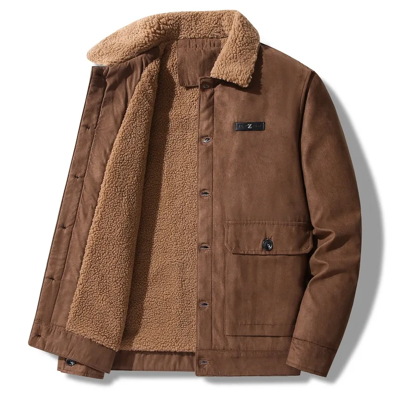 

New Winter Men Suede Fabric Fleece Warm Jackets Thicker Leather Coats High Quality Man Fashionable Comfortable Jackets Size 5XL