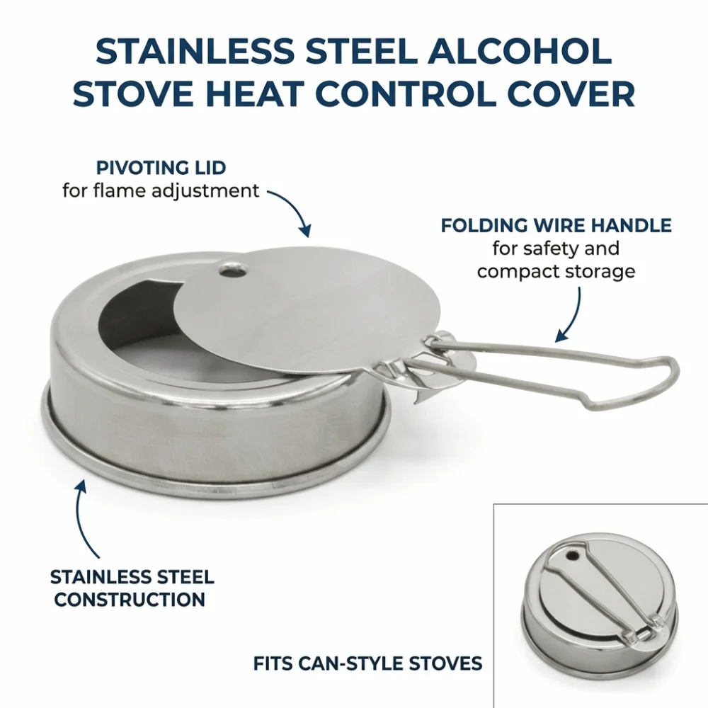 Stainless Steel Fuel Fire Extinguishing Cover with Handle Anti Scalding Alcohol Furnace Ignition Cover Windproof Barrier Camping