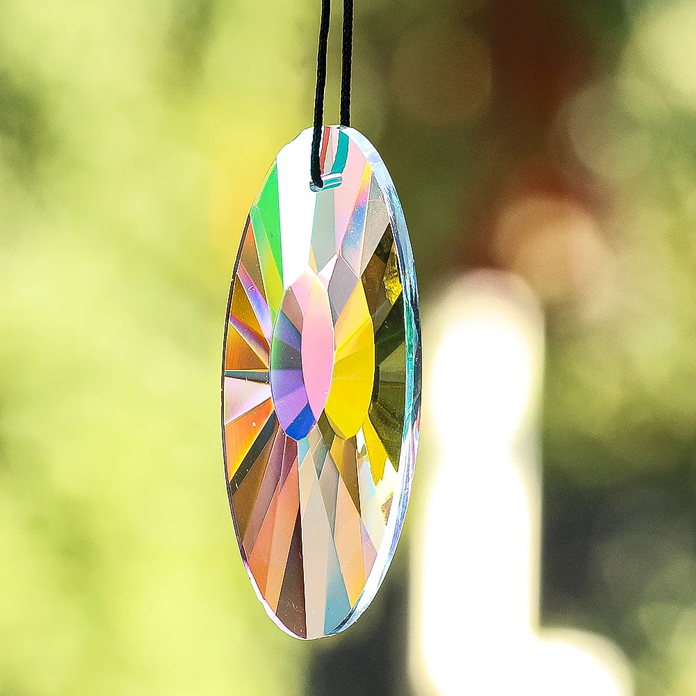 AB Coating UFO Crystal Suncatcher Hanging Decor for Garden Glass Prism Rainbow Maker Chandelier Lamp Parts Replacement Pendant