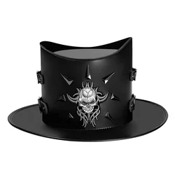 Retro Gothic Original Evil Skull Halloween Cosplay High-grade Leather Hat Dome Steampunk Magic Punk Top Cap Trendy Stage Party