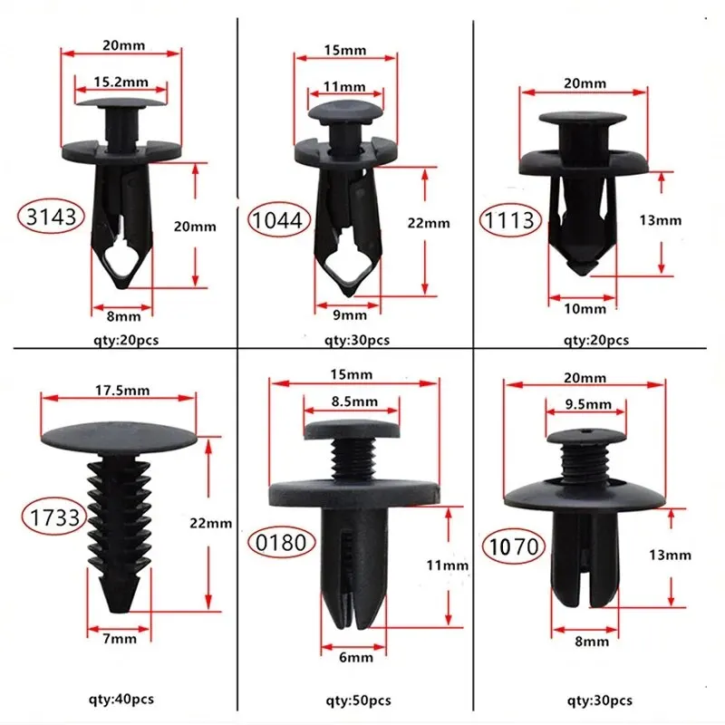 Set gesper mobil Universal, gesper mobil Universal, ukuran 6 model, pengencang klem Fastenr, gesper pengencang, Aksesori Mobil, bahan ABS, sekrup tetap, 190 buah