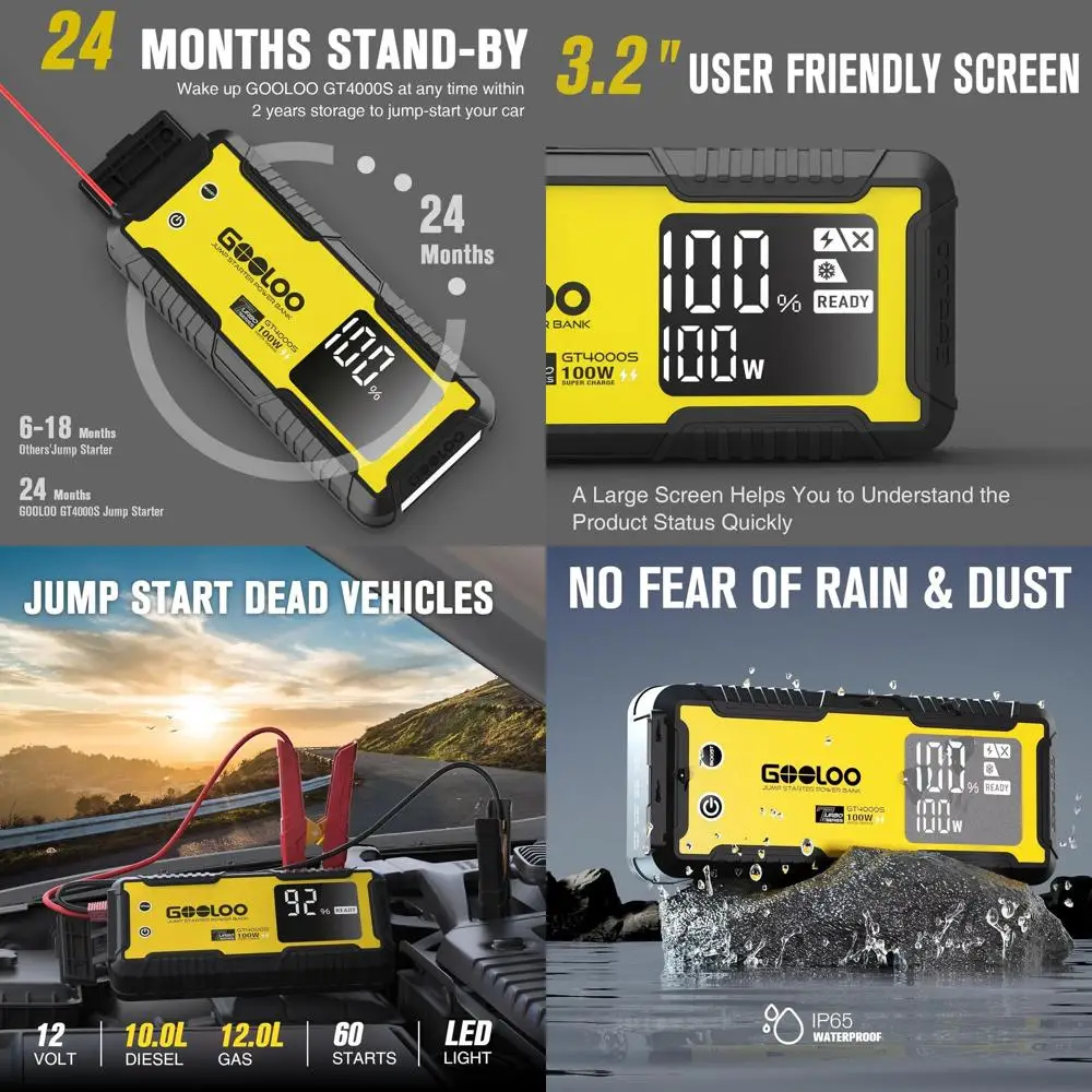 

Автомобильный стартер GT4000S, автомобильный стартер 4000 А (до 10 л дизельных двигателей, все газовые двигатели), литиевый редуктор с быстрой зарядкой, 100 Вт, супербезопасный