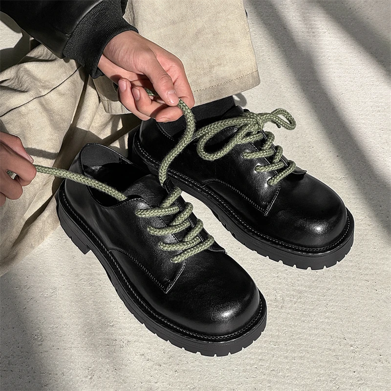Men's Thick Soled Leather Shoes Fashion Designer's New Style Trendy Outdoor Party Black Youth Quality Hot Selling Shoes New_voghion.com