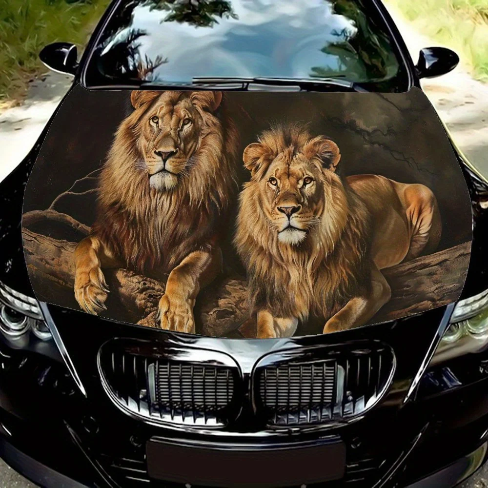 ملصق غطاء محرك السيارة الرائع من Golden Lions، ملصق غطاء السيارة، غلاف غطاء السيارة، هدية، مقاوم للماء ذاتي اللصق، ديكور مضاد للخدش،