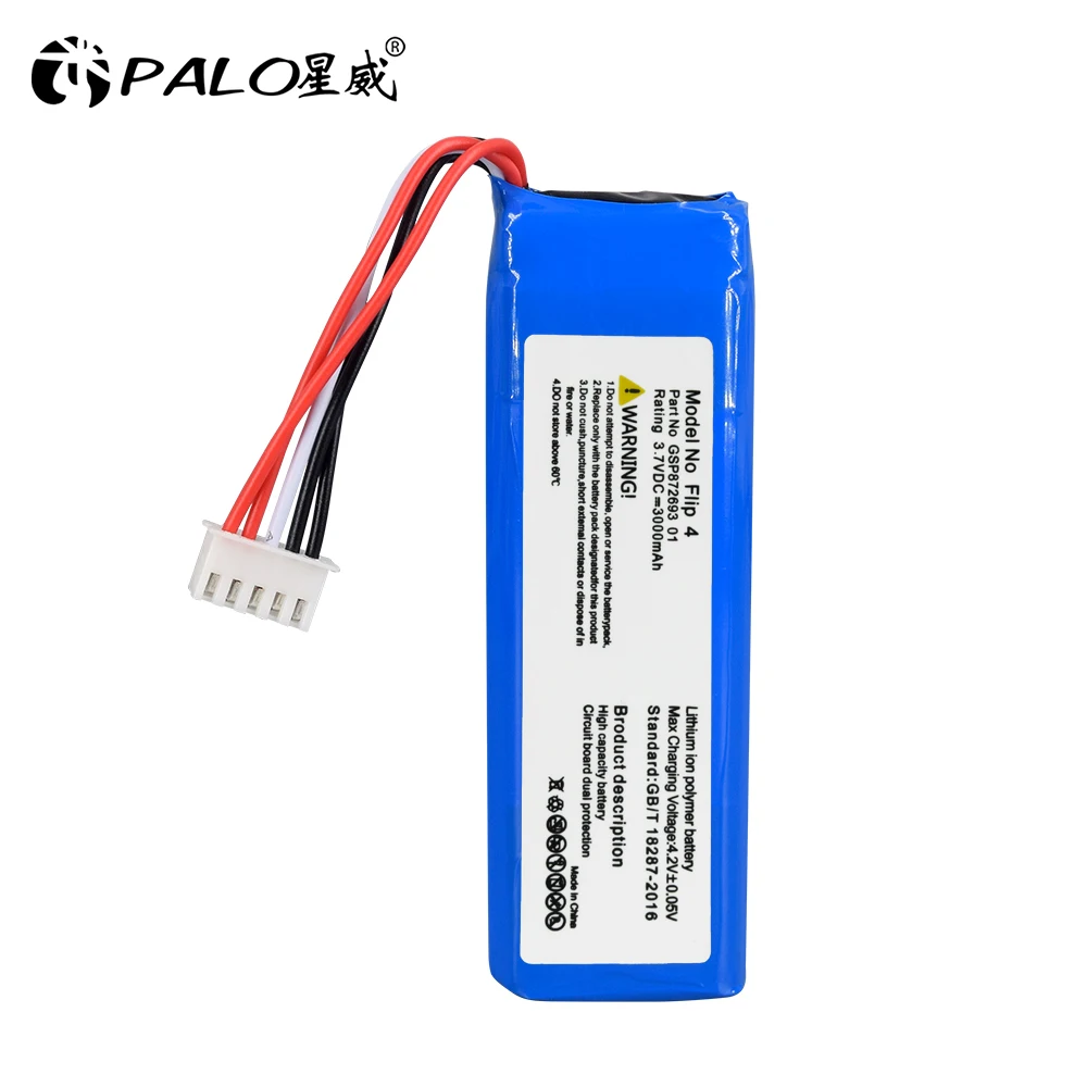 PALO 3.7V Lithium Polymer Battery 3000mAh Rechargeable Battery For JBL Speaker Flip 4 GSP872693 01 Flip4 Special Edition Bateria