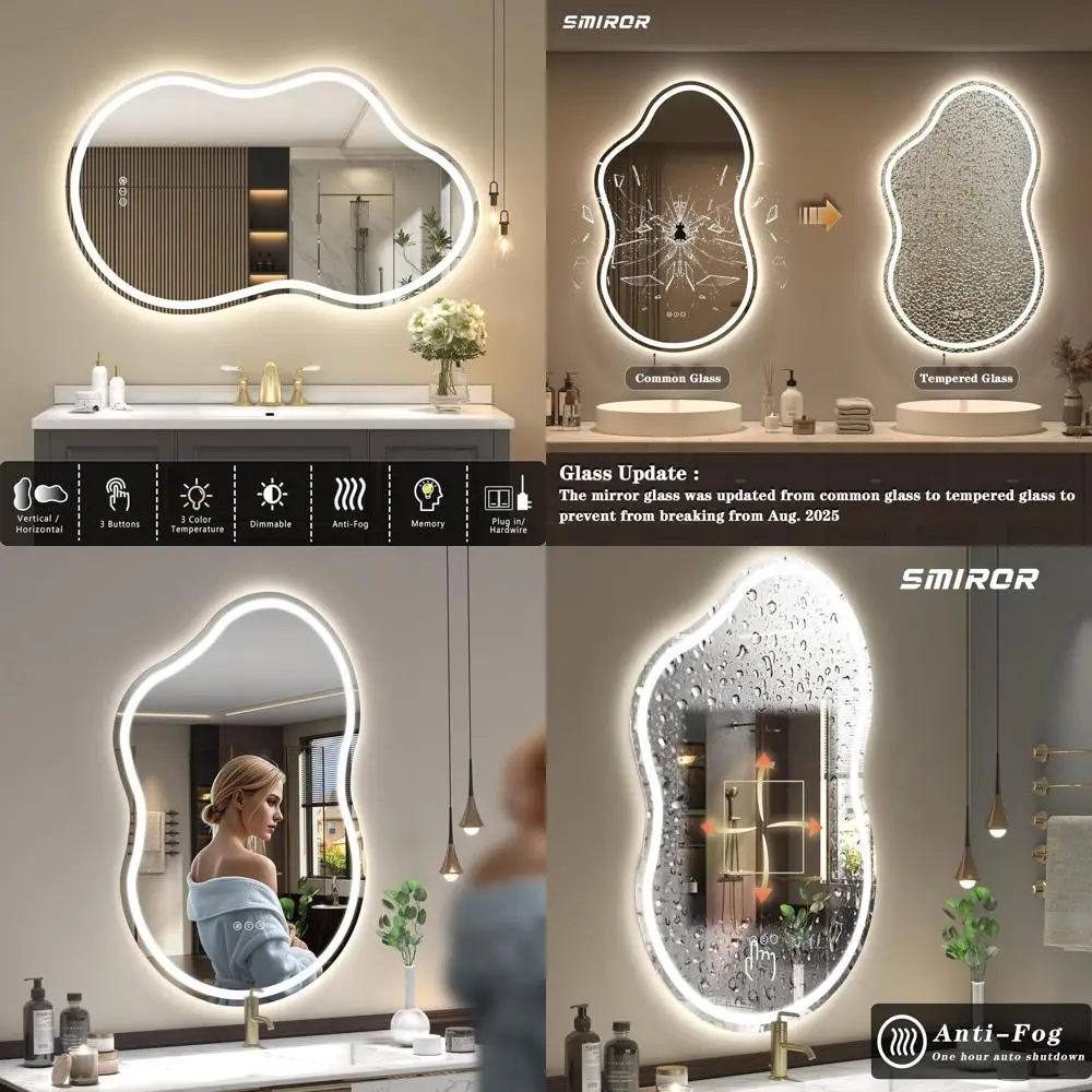

24x36 Inch Asymmetric LED Backlit Vanity Mirror with Dimming, Memory Function and Anti-Fog