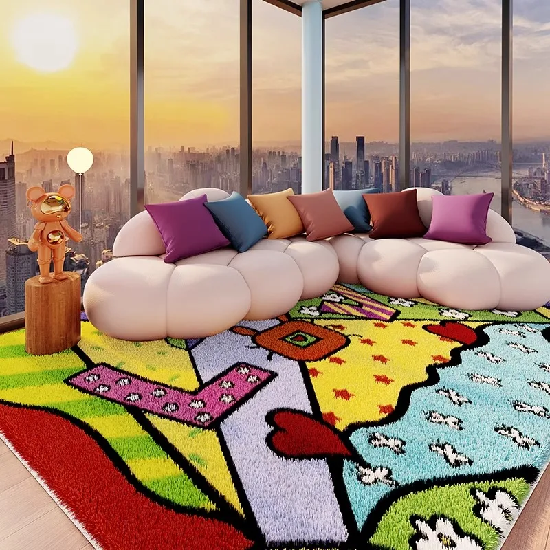 Dopamine Abstract Living Room Carpet Washable Sofa Coffee Table Non-slip Floor Mat Cute Cartoon Bedroom Bedside Soft Plush Rug