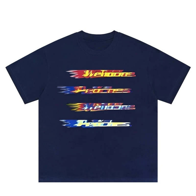 WE11-DONE CDG Нишевые модные брендовые контрастные цвета размытые свободные футболки с короткими рукавами и принтом букв для пар