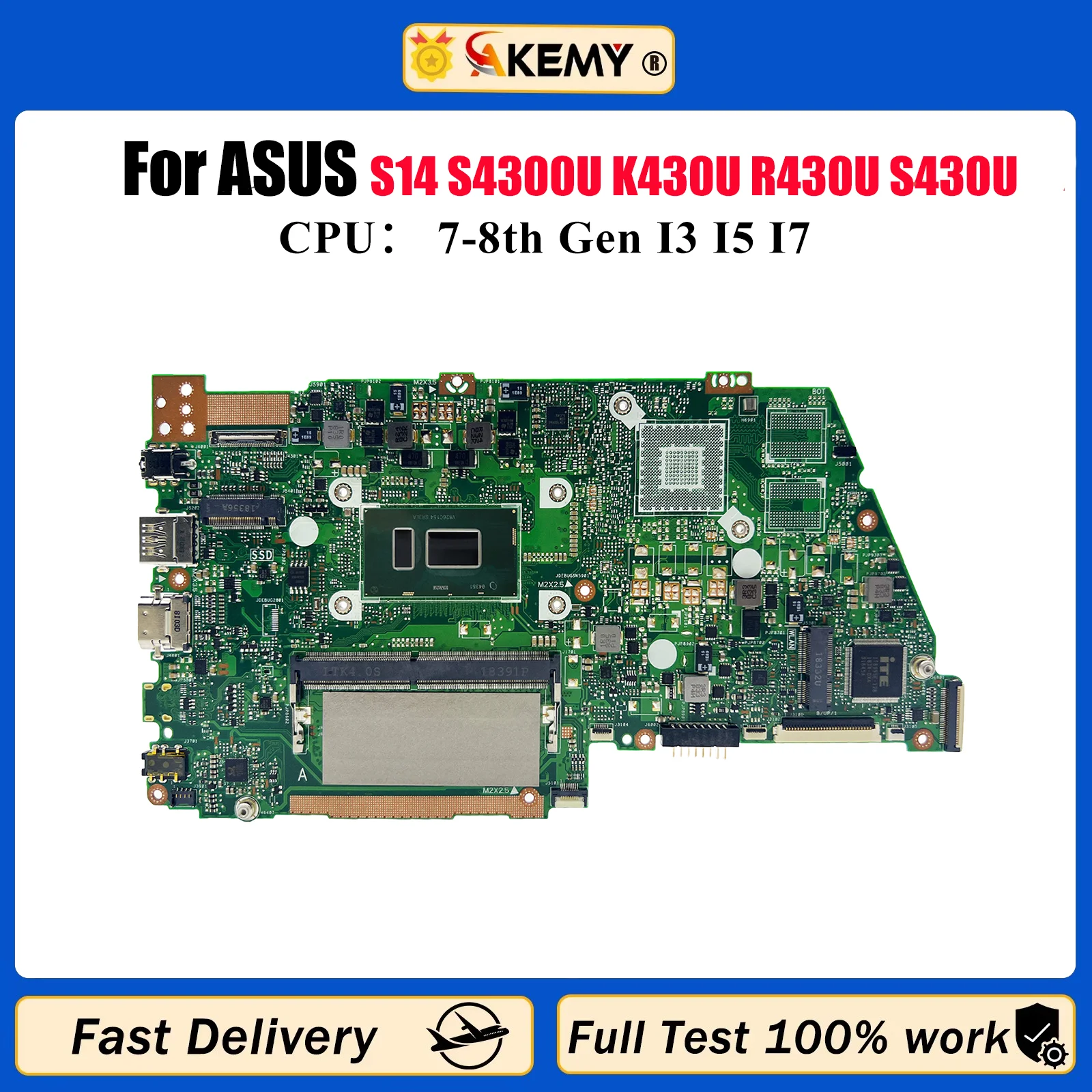 

X430UN Материнская плата для ноутбука ASUS VivoBook X430U S14 S4300U K430U R430U S430U V430U X430UA X430UN Материнская плата с процессором I3 I5 I7