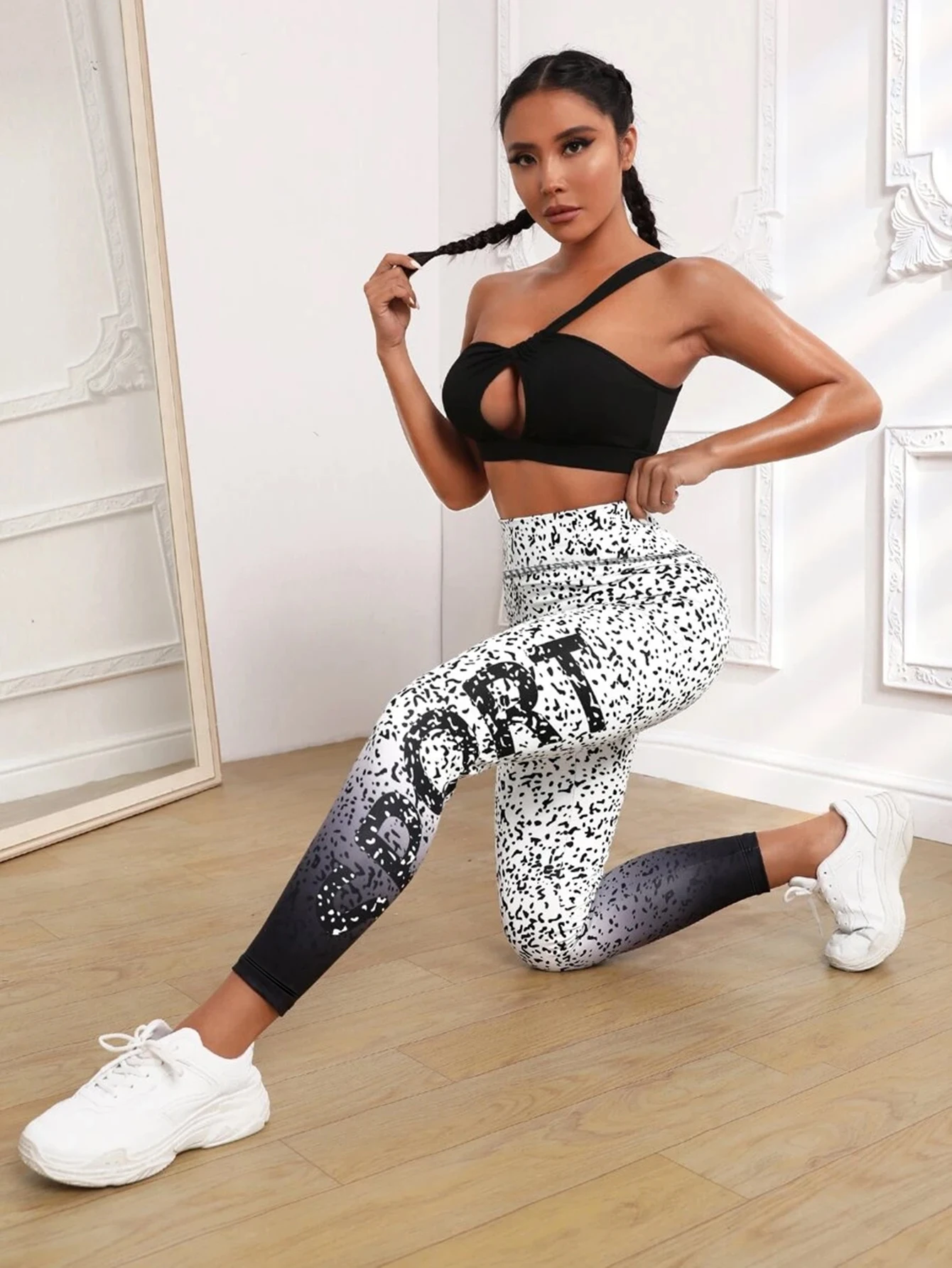 Women White/Black Gym Leggings Mujer Push Up Booty Pants Scrunch Sports Fitness High Waist Yoga Leggins Drop Shipping