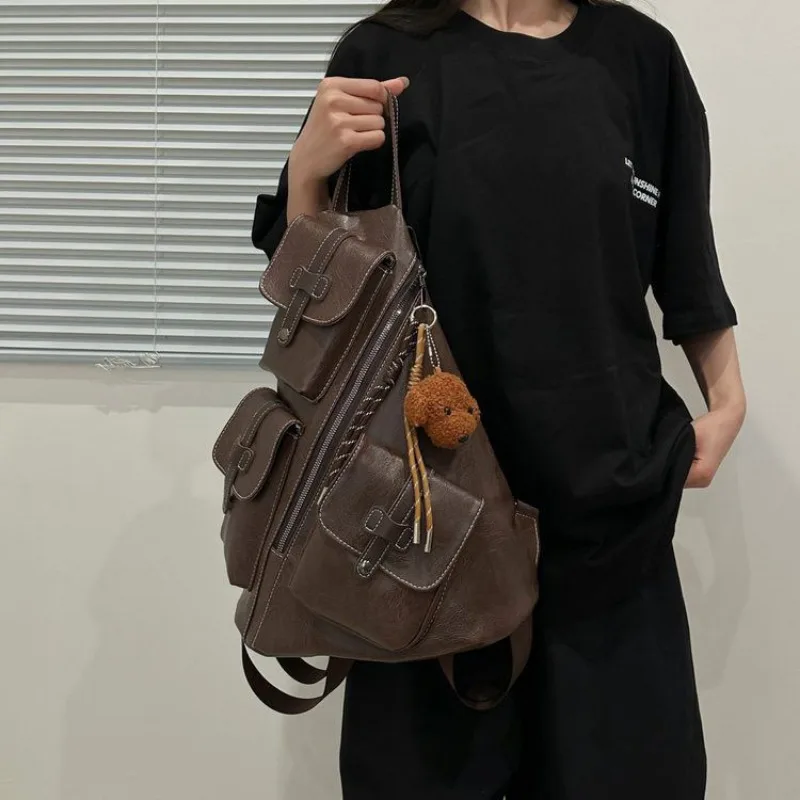 متعددة الوظائف خمر بو الجلود على ظهره الرجال النساء سعة كبيرة في الهواء الطلق دراجة نارية الرياضة حقيبة السفر #4