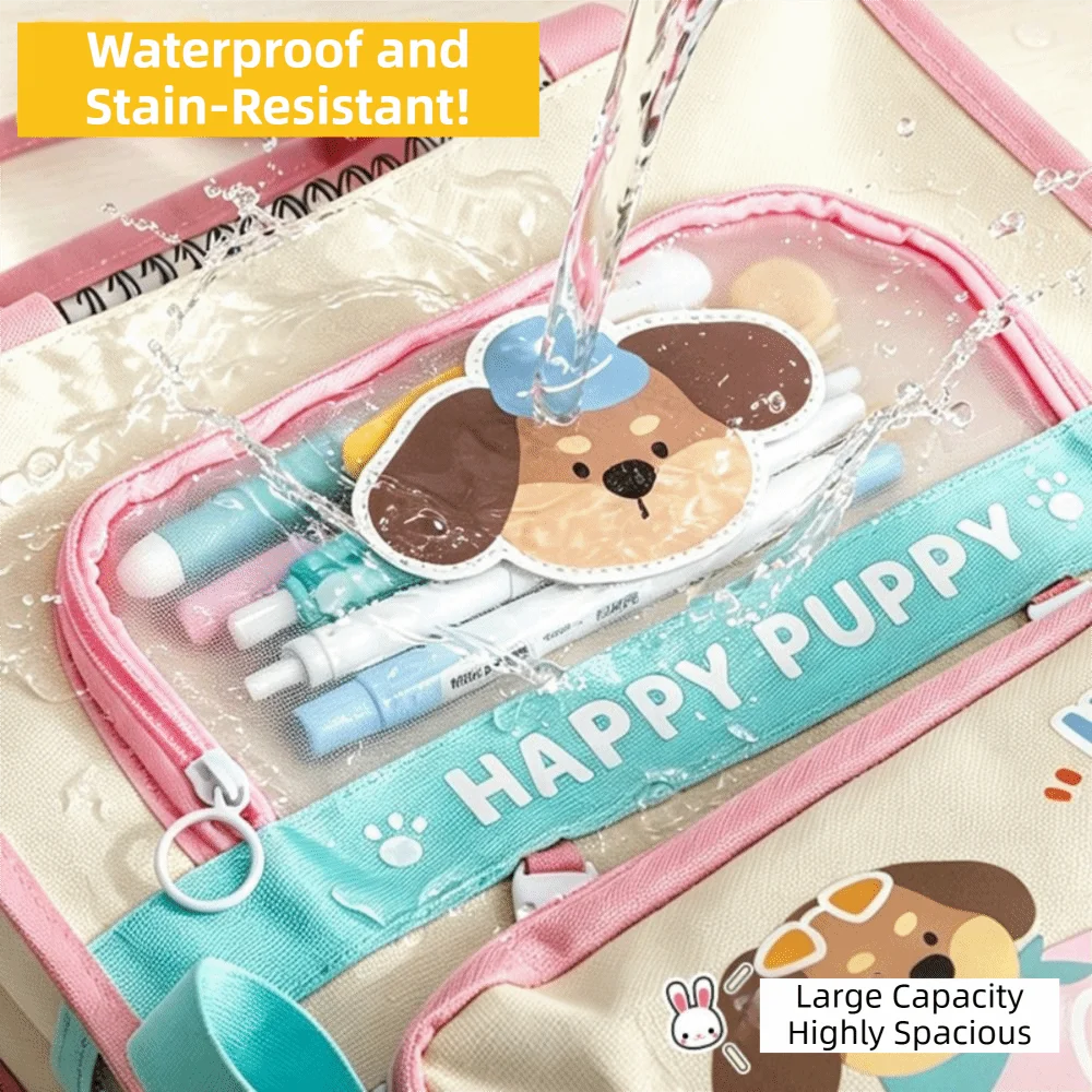 Cartoon Tote School Bag Cute Dog Kawaii Book Storage Bag Large Capacity Oxford Cloth Zipper Pouch Bag Office Supplies