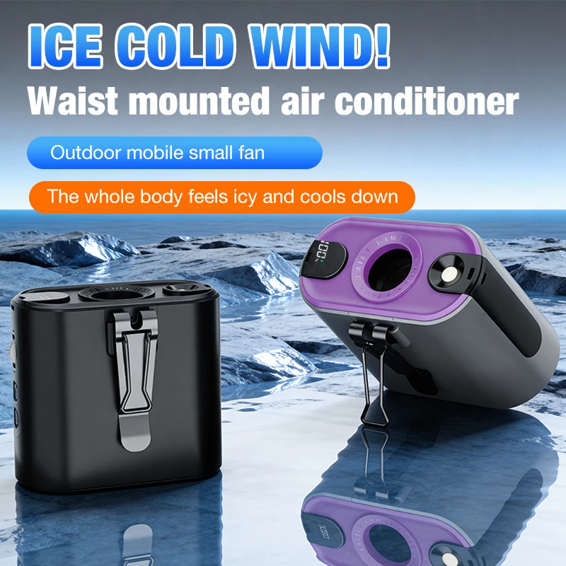 

Multifunctional Waist Fan, Standable, 6000mAh Power Bank with Built-in Cable, Knob Stepless Speed Control & Flashlight
