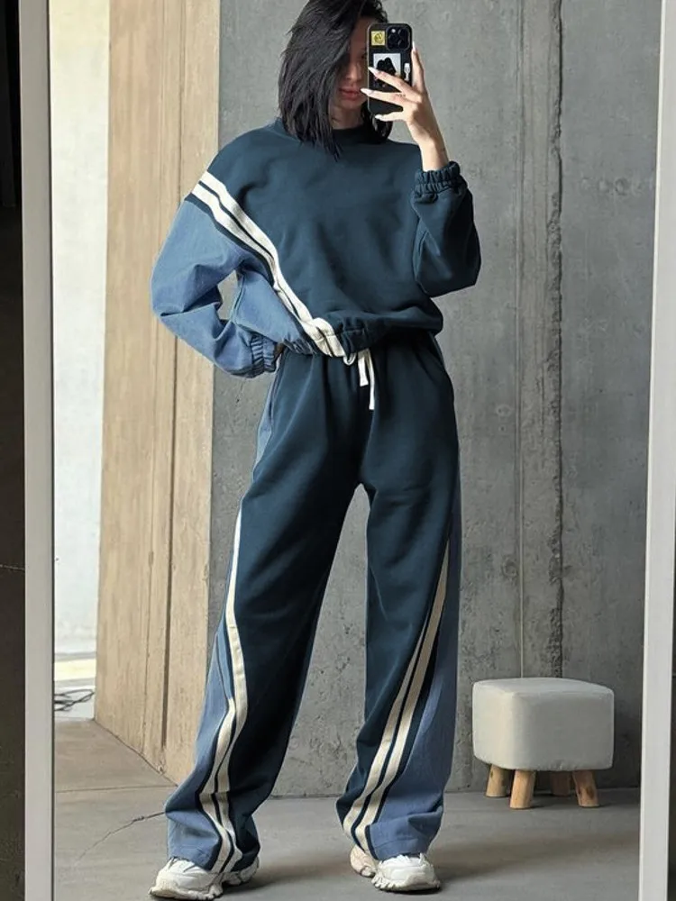 2 Piece Women Sets 2024 New Arrival Aummer Winter Matching Sets Stripe Print Two Pieces Sets Top Pants Suits Outfits Clothing