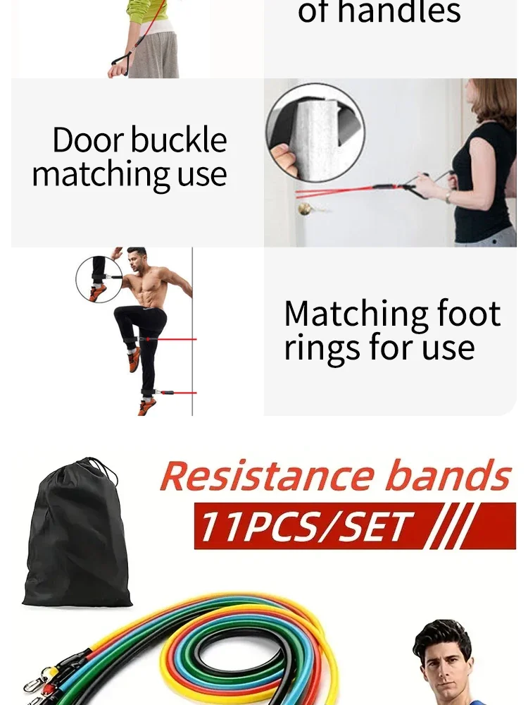 11-teiliges Set Muskeltrainingsgurte, multifunktionaler Fitness-Spannungsgurt, Fitness-Spannungs-Trainingsgeschirr, elastisches Seil – Detail 5