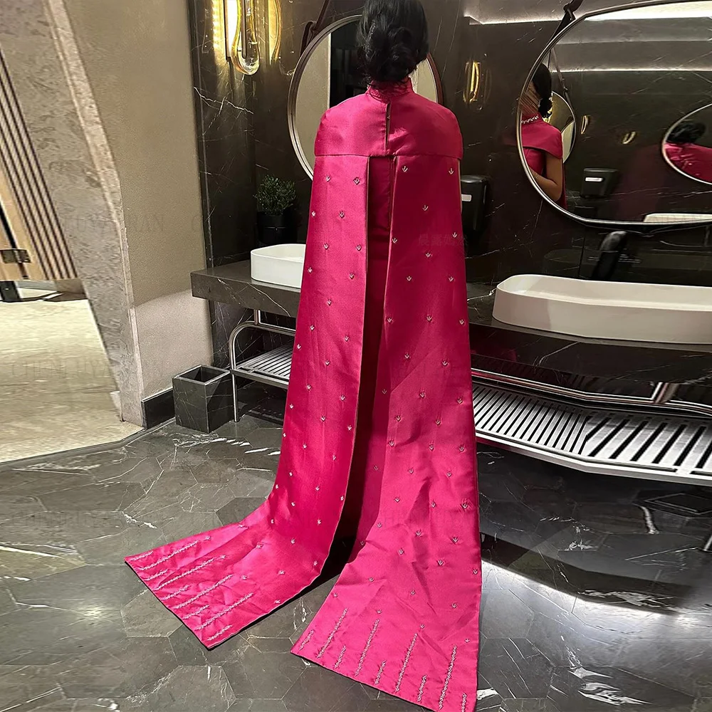 Hot Pink Satin Formal Occasion Dresses 2024 2 Pieces Set Long Ball Gowns Beading Elegant Evening Party Gown فساتين الحفلات