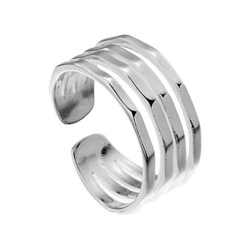 Korean Style Fashionable Simple Wide Faced Textured Multi Layer 925 Silver Ring Jewelry Gift Elegant Ring for Women