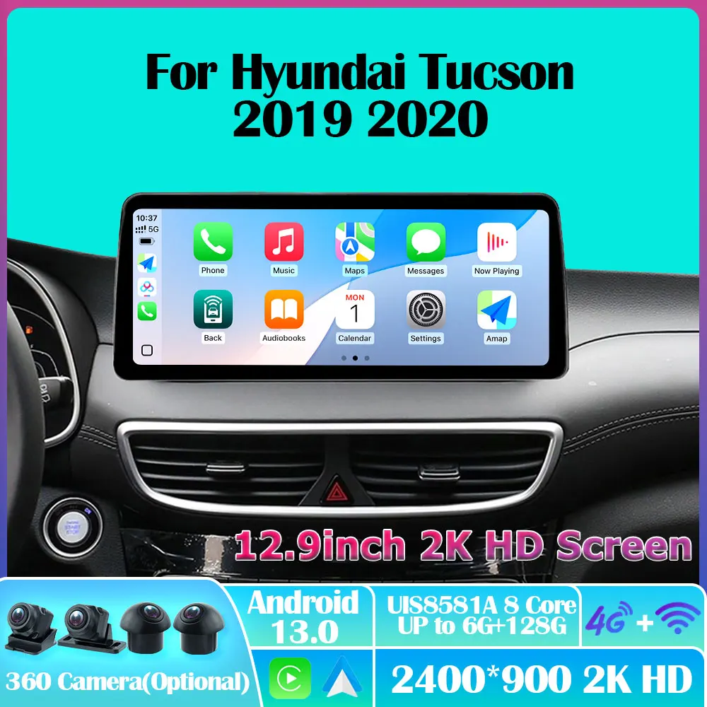 Android 13 Car Radio Carplay Auto For Hyundai Tucson 2019 2020 Multimedia Stereo 360 Camera Navigation GPS Video AI Voice 5G HU