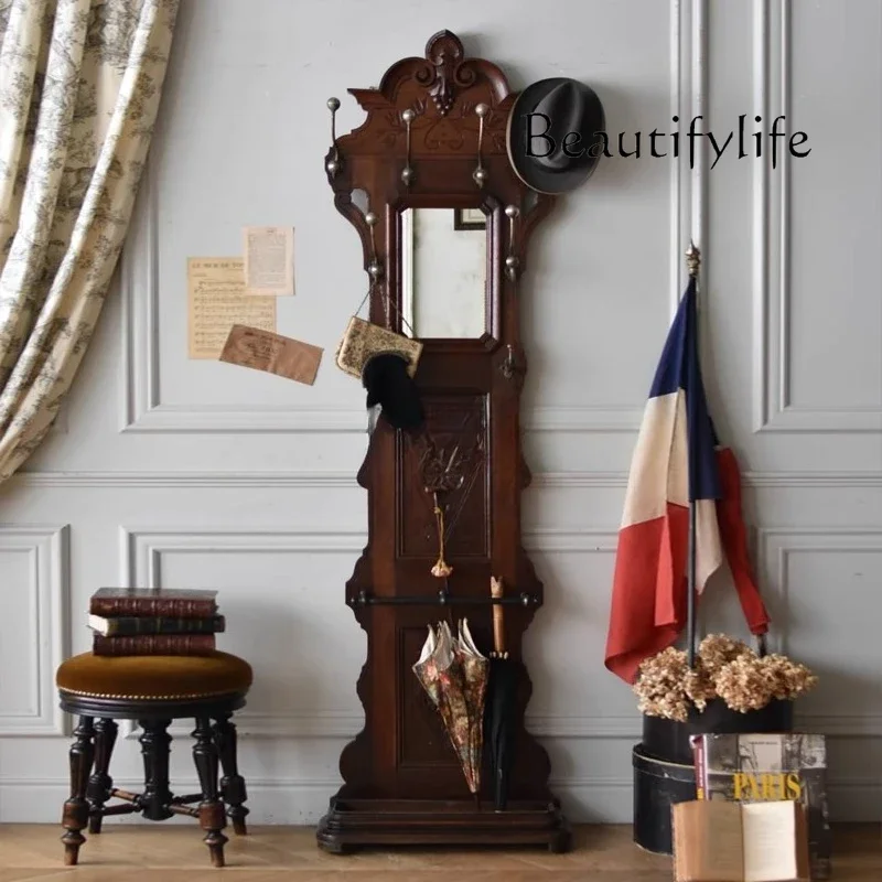 B4 French Retro Solid Wood Dressing Western Antiques Chinese Antique Coat Rack Bedroom Porch Coat Rack Umbrella Rack Log