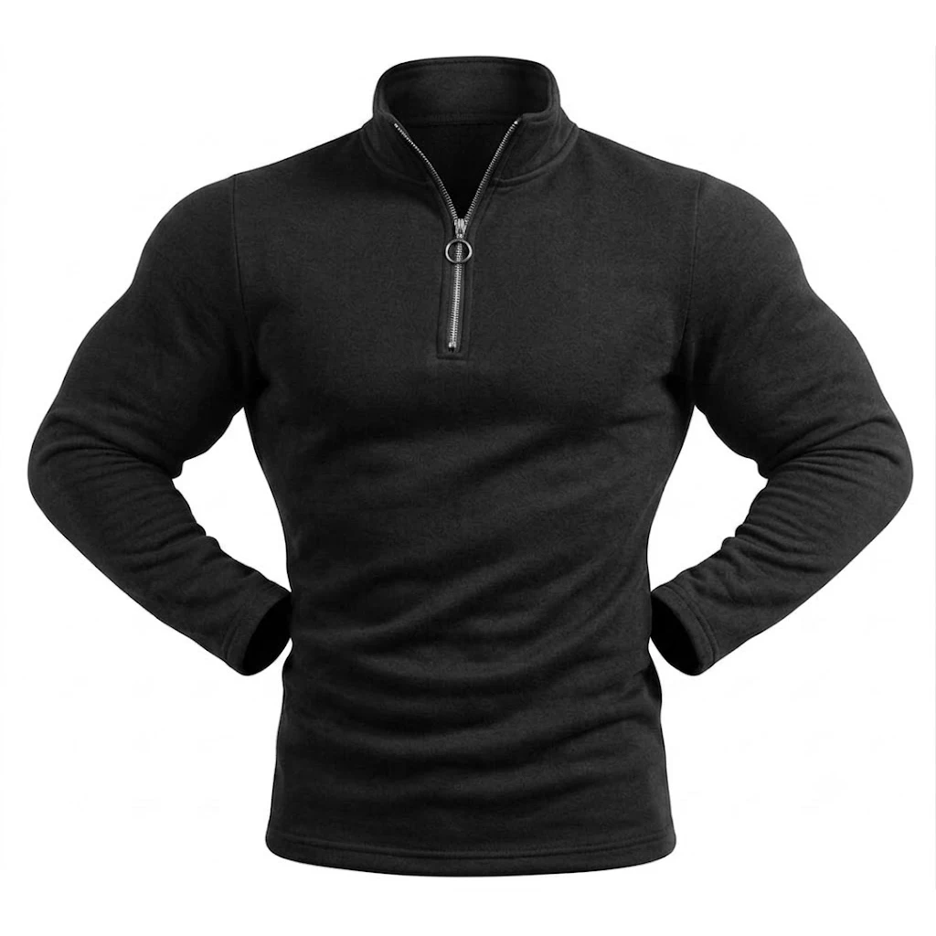 Mens New Long Sleeve Quarter‑Zip Jumper Plain Tone Mock Neck Active Pullover Daily Jogging Sportswear Workout Outer Jackets