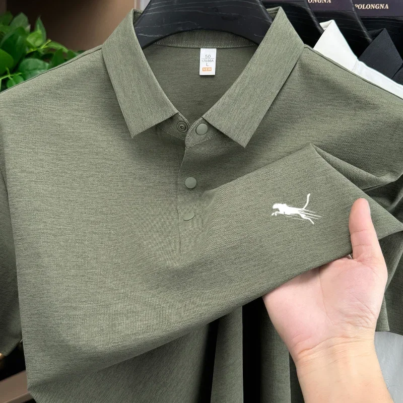 2026 Summer Breathable Lapel Solid Color T-shirt High End Men's Short Sleeved Business Casual Polo Shirt Brand Top