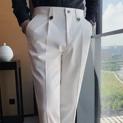 New Style W Men Non-iron Fabric Dress Pants Slim Straight Black White Casual Suit Trousers Male Business Little Feet Suit Pants