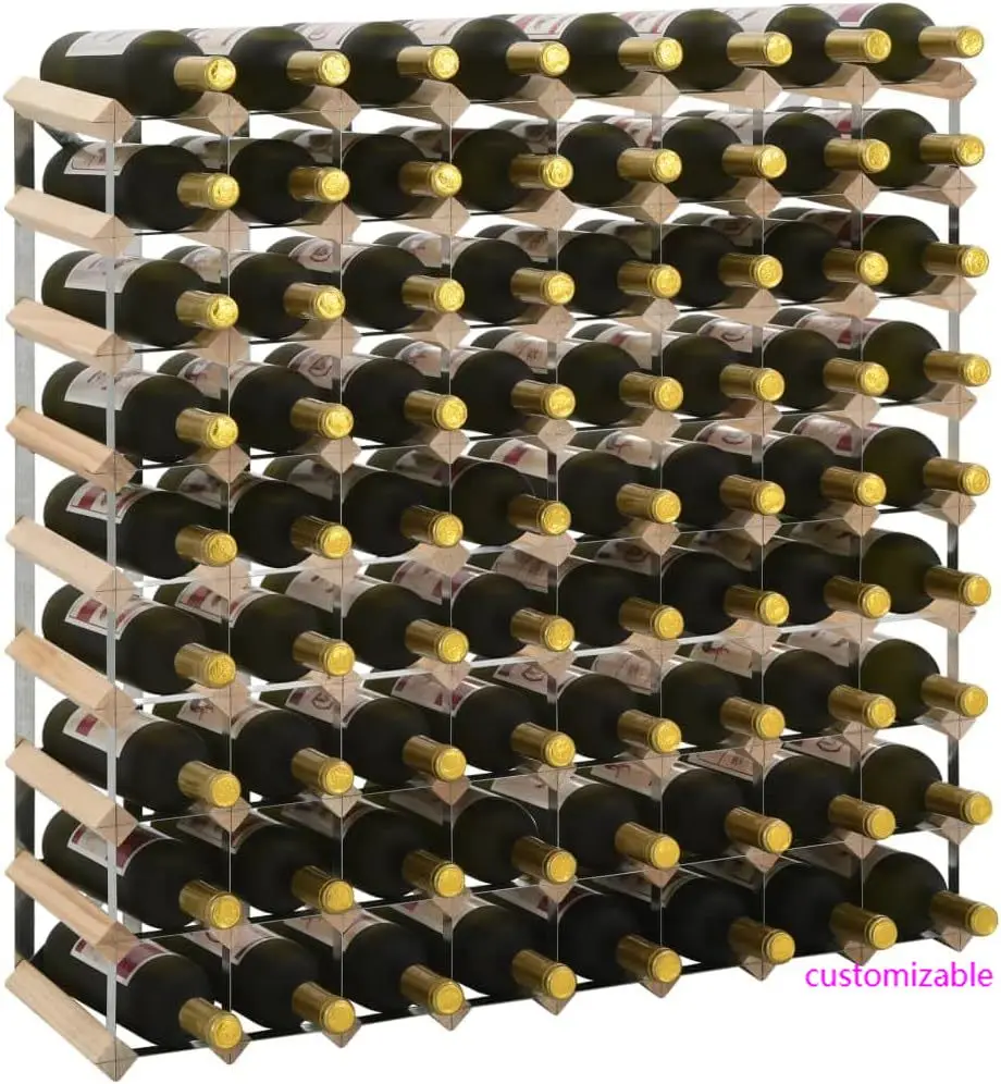 

Solid Pinewood Wine Rack - Large Capacity for 72 Wine Bottles - Beige, Galvanized Steel Frame, Easy Assembly - Ideal