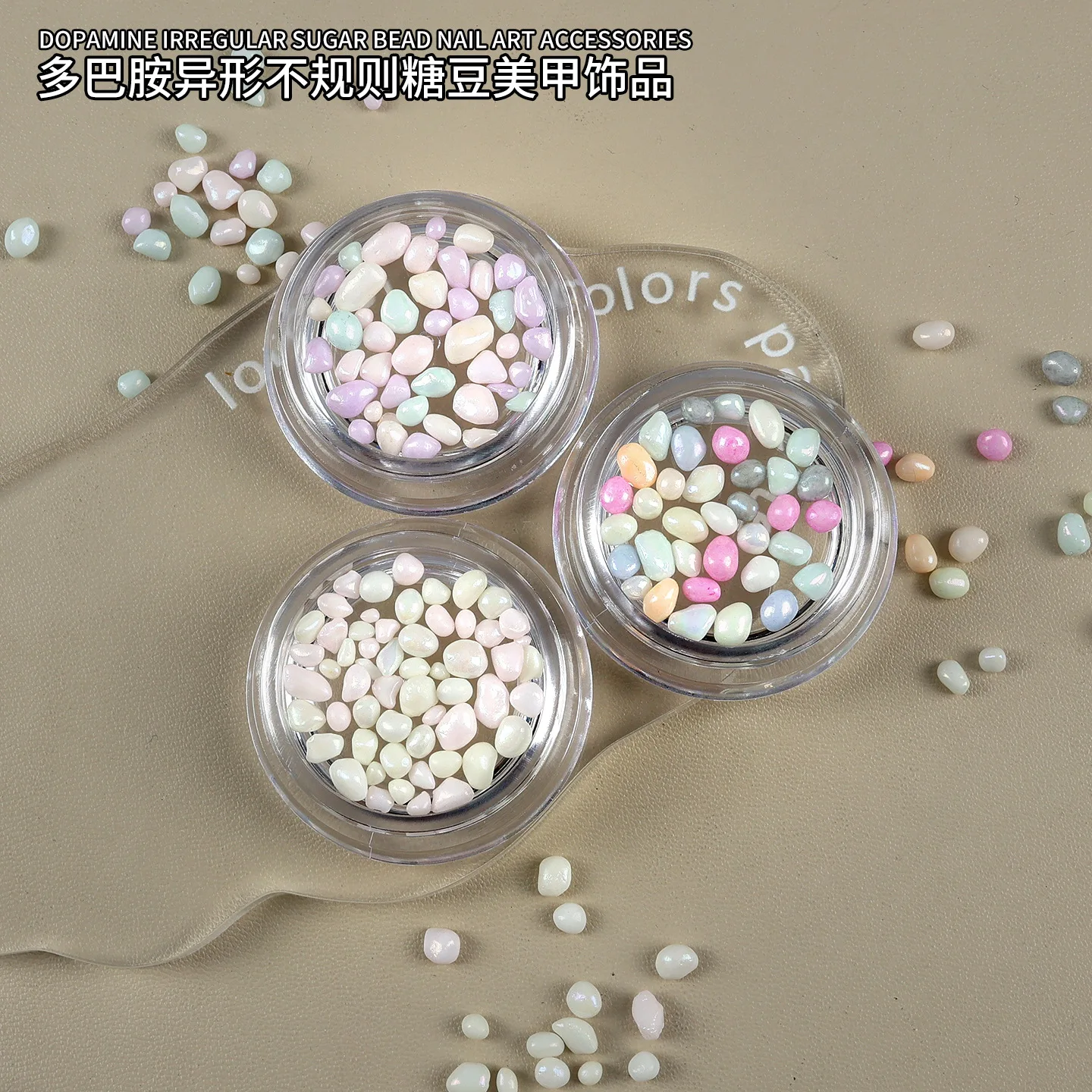 1 Jar Dopamine Irregular Sugar Bean Nail Charms Pastel Mini Oval Resin Beads 3D Candy Gems Decorations Manicure Accessories