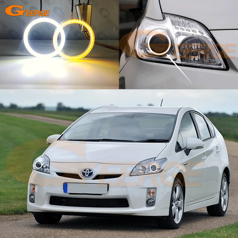 

Для Toyota Prius W3 2009-2015: Ультраяркие светодиодные дневные ходовые огни с функцией смены цвета, указатели поворота и кольца «Ангельские глазки» (Halo Rings)
