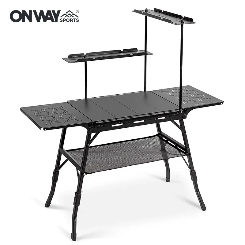 

Onwaysports All-Aluminum Frame High Adjustable 41/60CM 4 Model Unit Igt Camping Table With Storage Rack