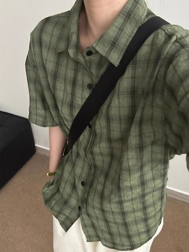 

Легкая американская клетчатая ort Sve irt, мужская летняя свободная солнцезащитная верхняя одежда в полоску, повседневная дышащая одежда