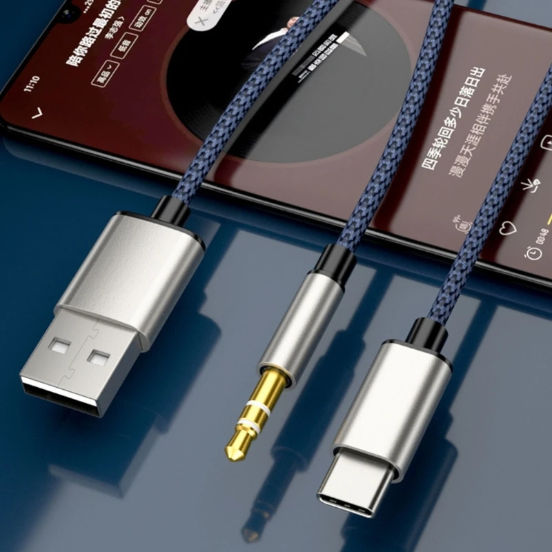 2-w-1 type-c samochodowy sprzęt Audio kabel kabel do ładowania USB 1 Split 2 typ C na USB A 3.5mm przewód AUX HiFi dźwięk dla głośników/słuchawek — zdjęcie produktu 2
