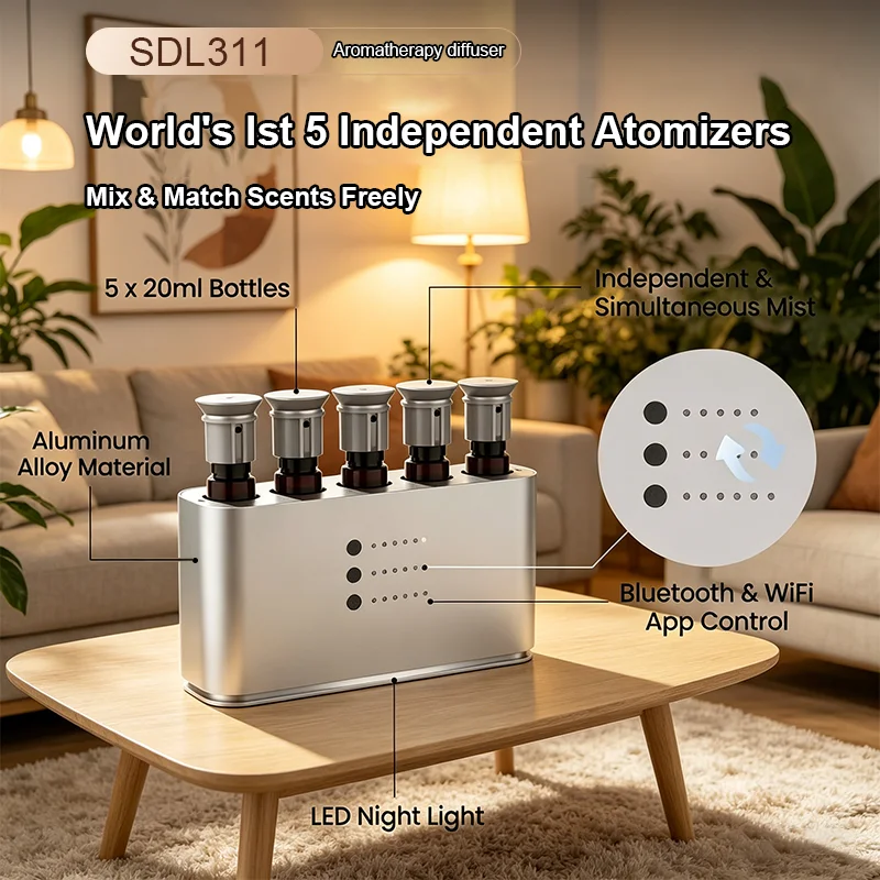 Inteligente wifi e bluetooth app 5 aromas luxo difusor de fragrância sem água de longa duração difusor de aroma de névoa fria para casa e hotel