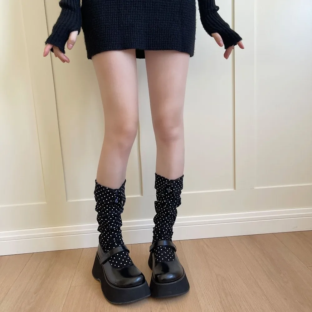 

Unique Button Flip Collar Socks Lapel Novelty Polka Dot Socks Patchwork Hosiery Short Ankle Socks Female