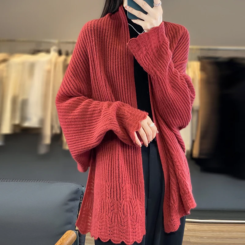 

RONGNI Women Cardigans 100% Cashmere And Wool Sweaters Jackets 2023 Winter Warm Soft Female Jumpers 4Colors Tops