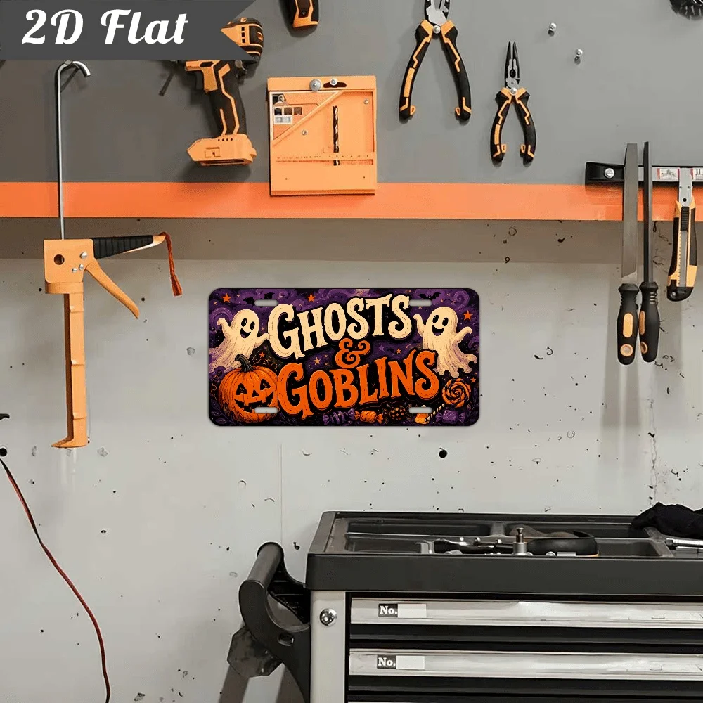 2D Flat, 2D Flat Plane, 1pc, and Elf Pumpkin Metal License Plate Sign 30.48x15.24 cm - Heavy-Duty Vintage Porch, Yard, Haunted H