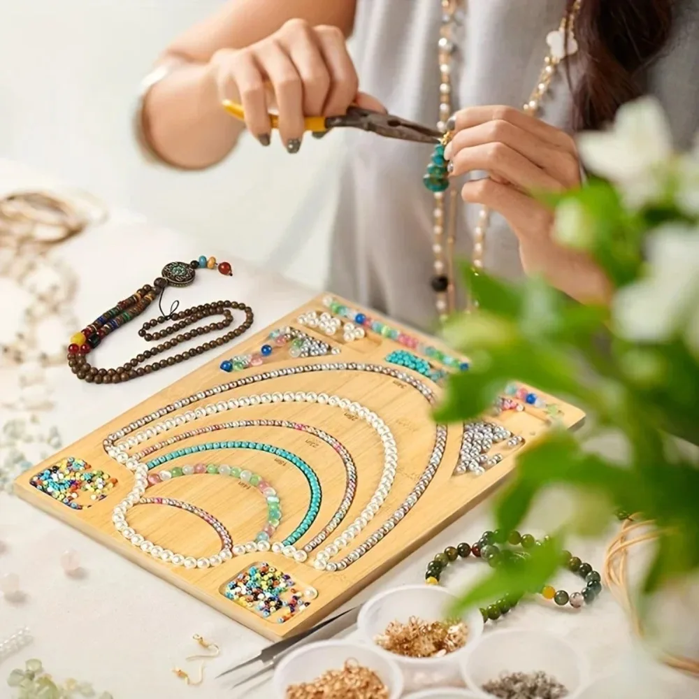Design Board with Storage Compartments, Multi‑Size Scale Necklace Bracelet Layout Tray DIY Bead Stringing Jewelry‑Making