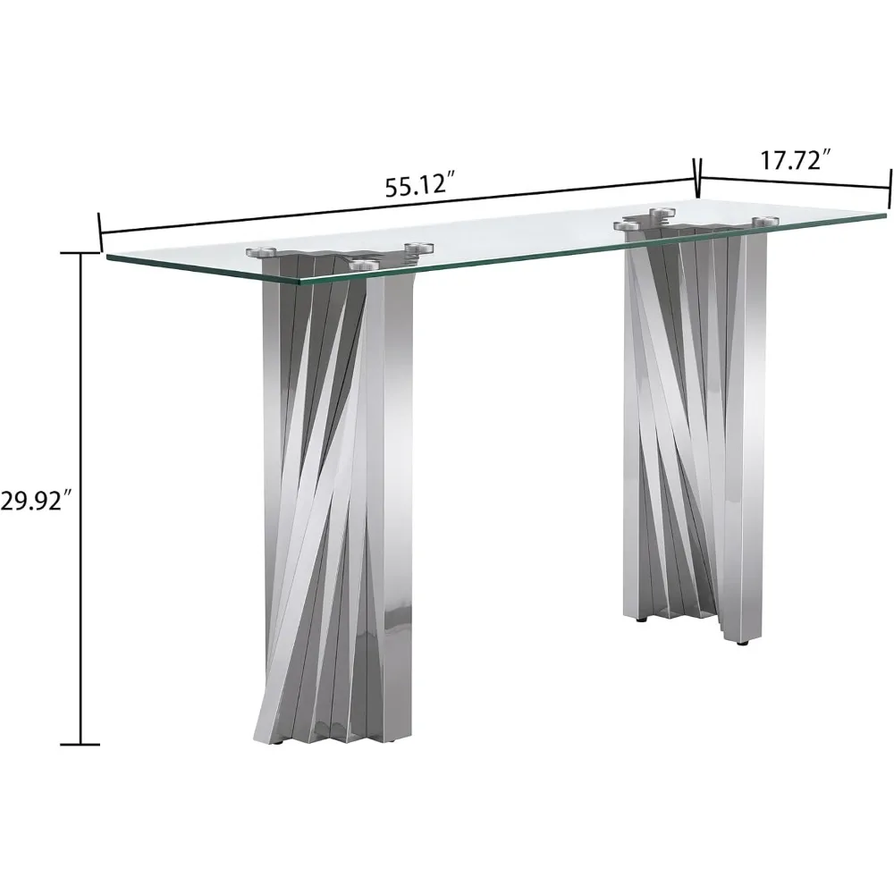 Console Table, Tempered Glass Entryway Table, Modern Clear Glass Top Living Room Tables with Mirror Finish Stainless Steel Base