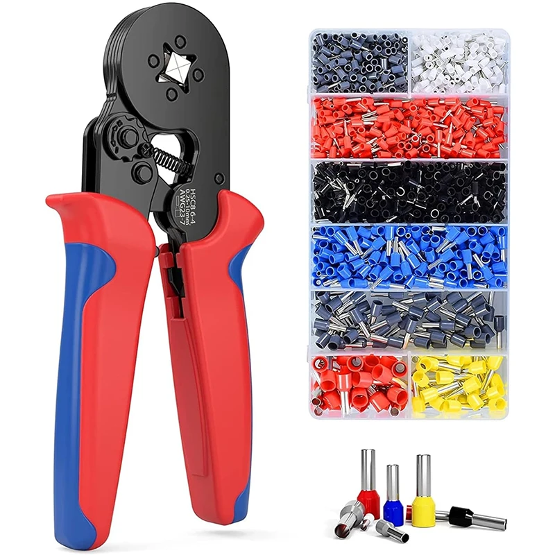 Ferrule Crimping Tool Kit Self-Adjustable Ferrule Crimper Plier with 1200PCS Wire Ferrules Kit for Wire-End Ferrules 0.25-10 mm