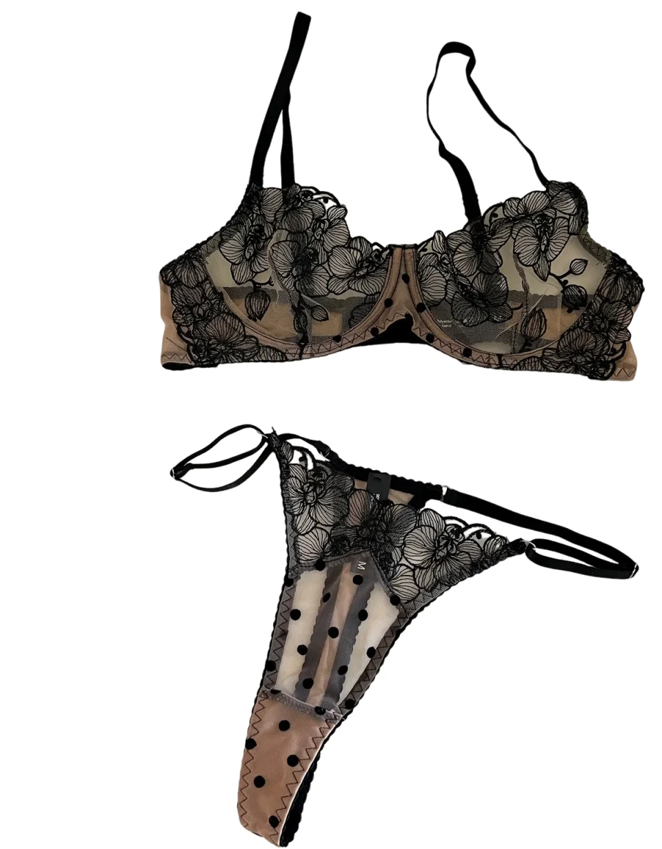 

KUCLUT Embroidery mesh lingerie ultra-thin large breast underwear sexy lace adjustment bra set