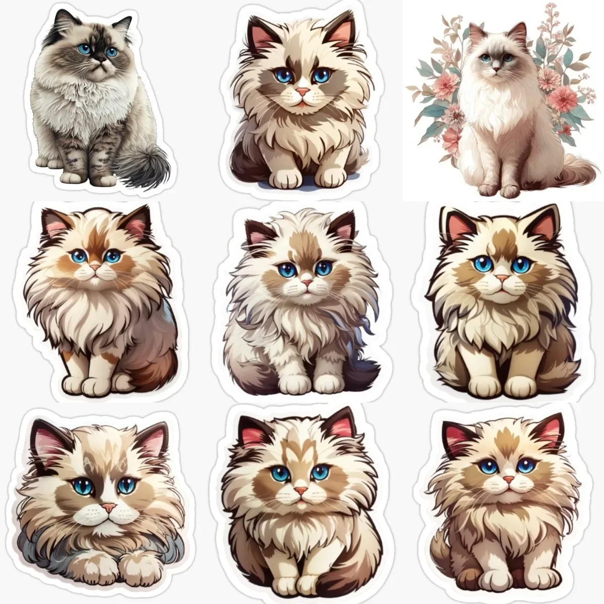 

Cute Ragdoll Cat Pets Catoon Creative Color Sticker for Decorate Room Fridge Wall Window Car Van Helmet Decal Accessories