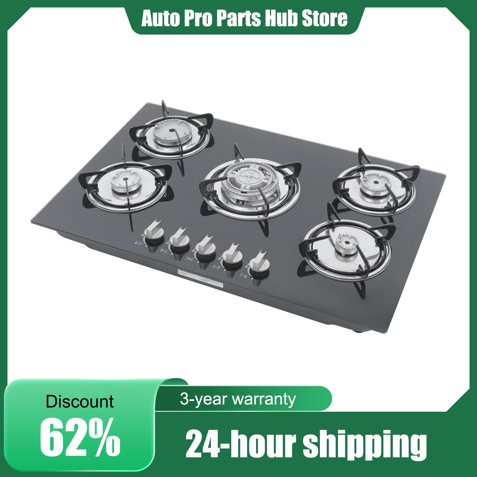 

5 Burner 30 in Built-In Stove Top, LPG/NG Gas Cooktop, w/ Flameout protection, Built-in Gas Hob Cooktop, Tempered Glass Surface